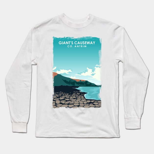 Giant's Causeway Northern Ireland Travel Poster Long Sleeve T-Shirt by jornvanhezik